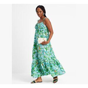 NWT GOA by Japna Blue Green Floral Tiered Ruffle Maxi Shift Dress Size XL